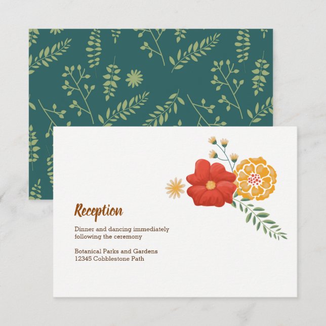 Romantic Foxes Floral Foliage Wedding Enclosure Card (Front/Back)