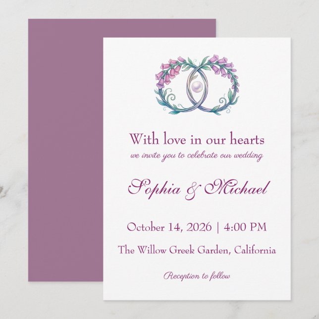 Romantic foxgloves digitalis wedding invitation (Front/Back)