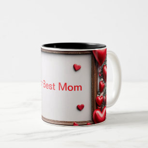 Romantic Frame Decorated with Red Hearts Two-Tone Coffee Mug