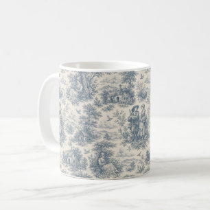 Romantic French Countryside Toile in Dusty Blue Coffee Mug