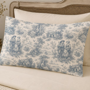 Romantic French Countryside Toile in Dusty Blue Pillowcase