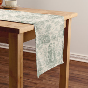 Romantic French Countryside Toile in Sage Green Short Table Runner