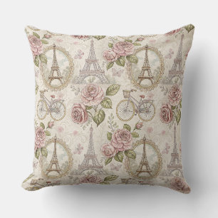 Romantic French Eiffel Tower & Roses Floral Design Cushion