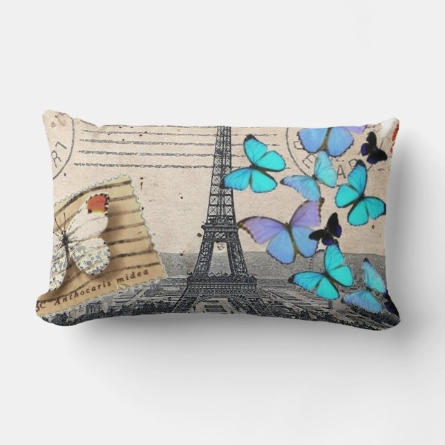 romantic french france travel paris eiffel tower lumbar cushion (Front)