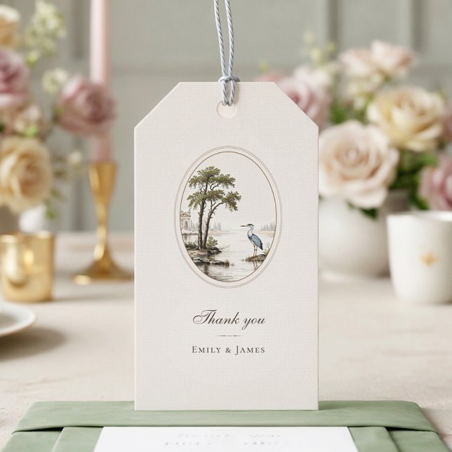 Romantic French Heron Oval Frame Wedding Gift Tag (Creator Uploaded)