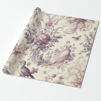 Romantic French Roses Birds Decoupage Wrapping Paper