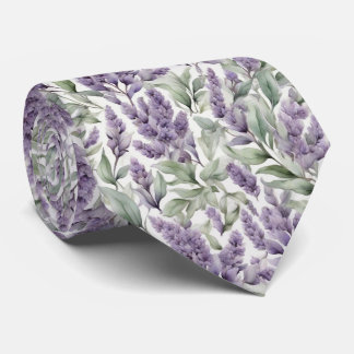 Romantic French sage and lilac floral patterned Tie