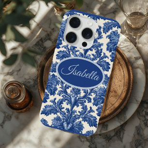 Romantic French Toile Powder Blue Personalized  iPhone 15 Pro Case
