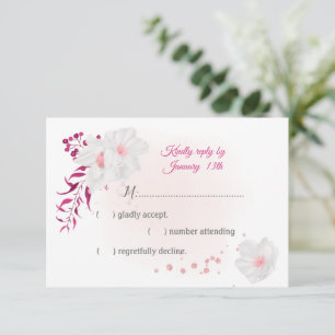 romantic fuchsia and white flowers botanical RSVP card