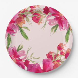 Romantic Fuchsia Flowers Party Paper Plates