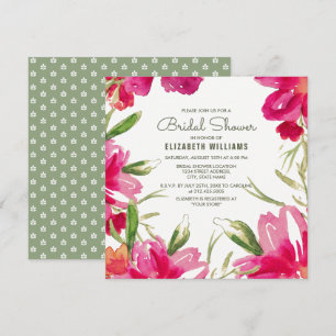 Romantic Fuchsia Green Floral Bridal Shower Invitation