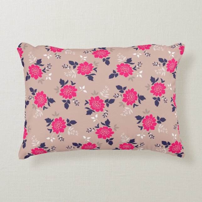 Romantic Fuchsia Pink Floral Pattern Decorative Cushion (Front)