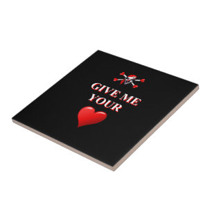 Romantic funny pirate ad red love heart tile