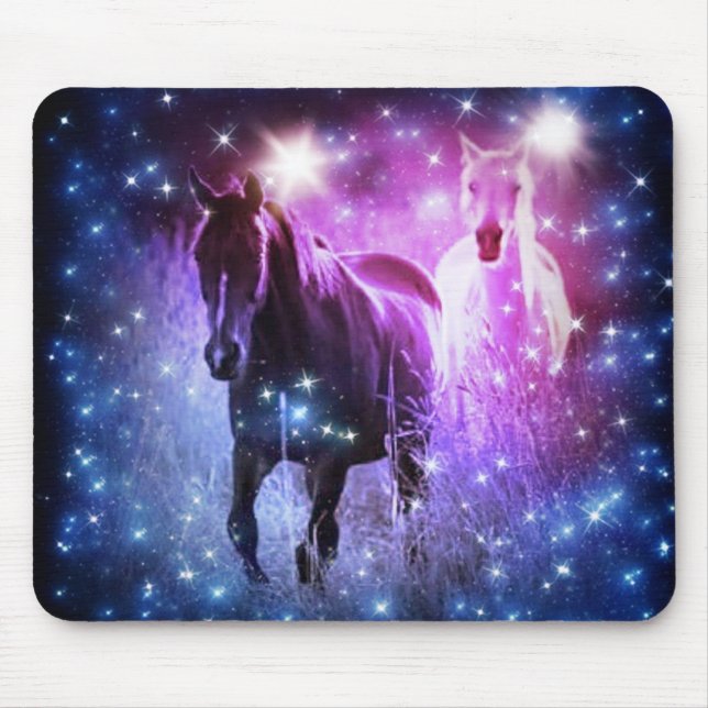 Romantic Galaxy blue purple stars Galloping Horses Mouse Mat (Front)