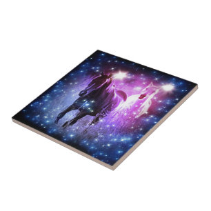 Romantic Galaxy blue purple stars Galloping Horses Tile