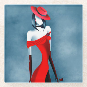Romantic Gangster Girl with Rose Glass Coaster