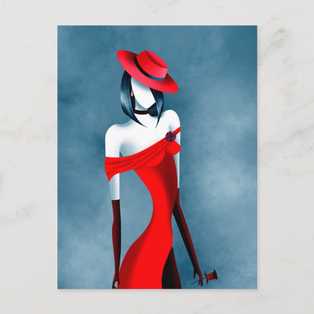 Romantic Gangster Lady with Rose Postcard (Front)