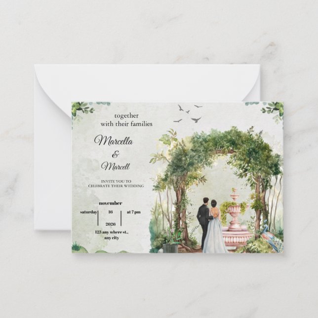 Romantic Garden Arch Watercolor Wedding Invitation (Front)