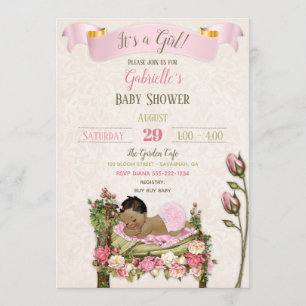 Romantic Garden Baby Shower Pink Green Roses Invitation