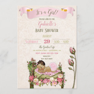 Romantic Garden Baby Shower Pink Green Roses Invitation