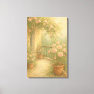 Romantic Garden Balcony in Soft Pastel Tones Canvas Print