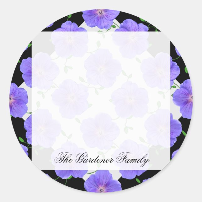 Romantic Garden Blue Geranium Flower on any Colour Classic Round Sticker (Front)