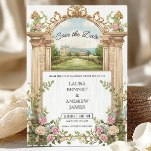 Romantic Garden Chateau Floral Arch Save the Date Invitation