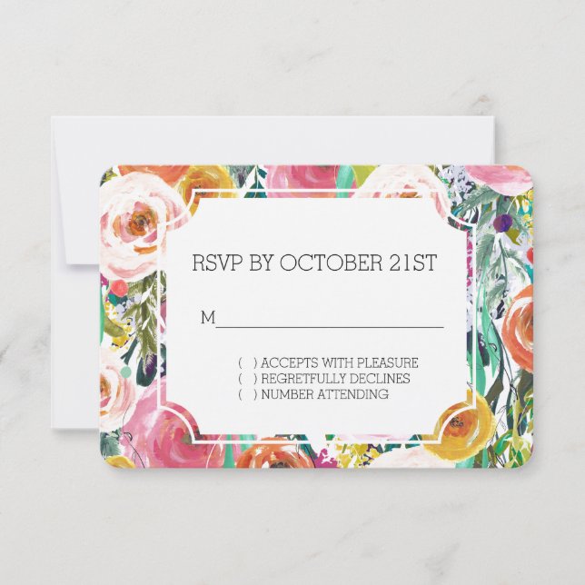 Romantic Garden Colourful Flowers RSVP (Front)