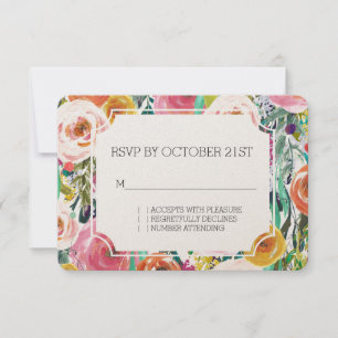 Romantic Garden Colourful Flowers RSVP Card