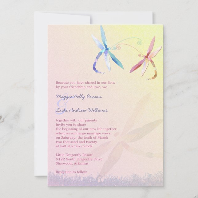 Romantic Garden Dragonfly Wedding Invitation (Front)