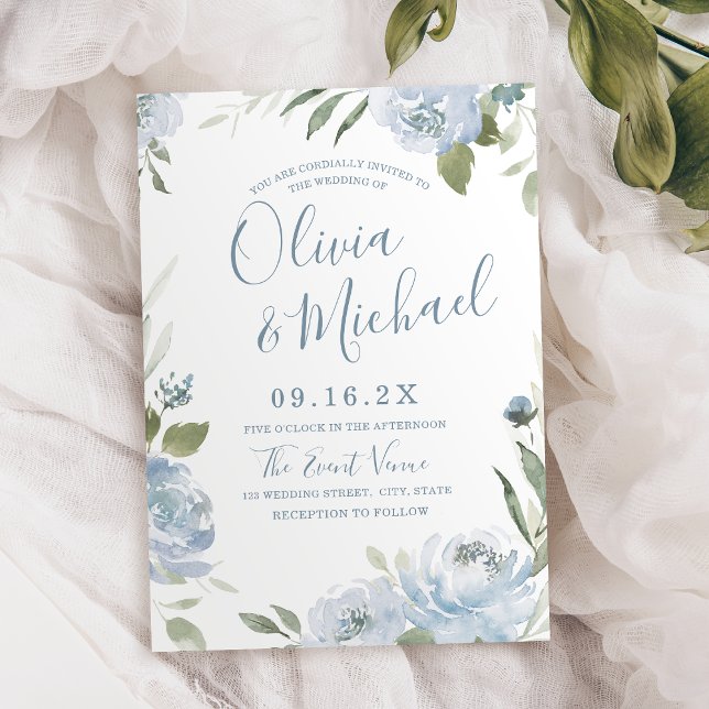 Romantic garden dusty blue floral wedding invitation (Romantic garden dusty blue floral wedding invitation)