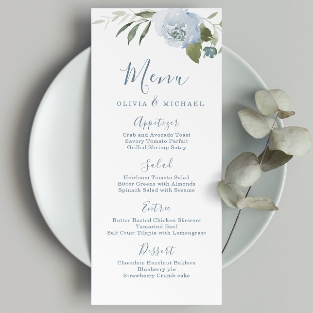 Romantic garden dusty blue floral wedding menu (Romantic garden dusty blue floral wedding menu)