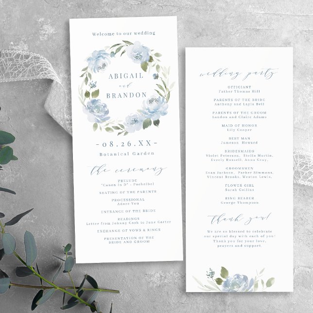 Romantic garden dusty blue floral wedding programme (Romantic garden dusty blue floral wedding program)