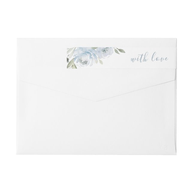 Romantic garden dusty blue floral wedding wrap around label (Back)