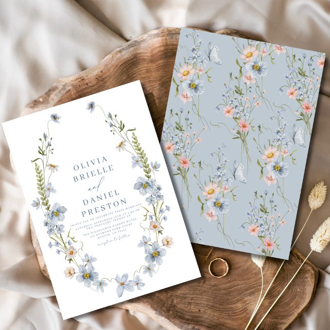 Romantic Garden Dusty Blue Vintage Wedding Invitation (Creator Uploaded)