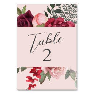 Romantic Garden Floral Bridal Bouquet Pink Table Number