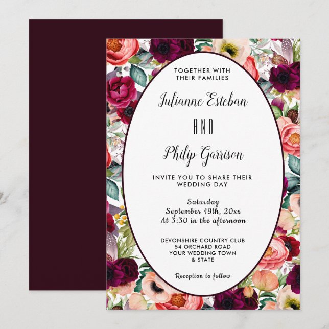 Romantic Garden Floral Casual Wedding Invitation (Front/Back)