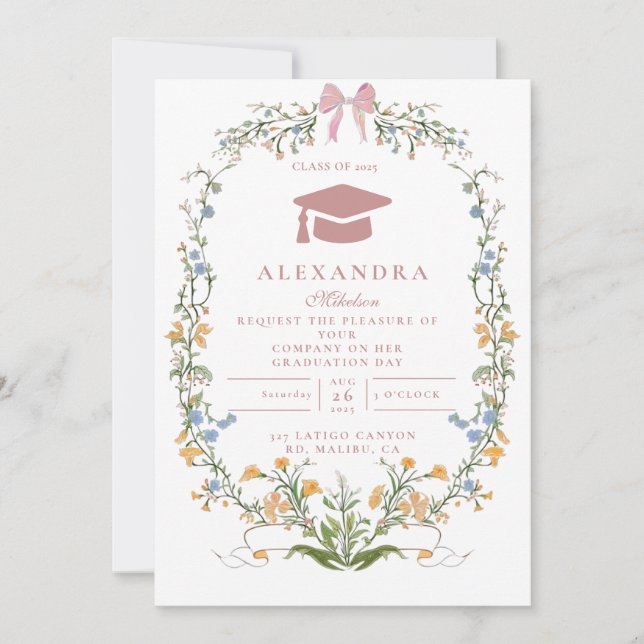 Romantic Garden Floral Graduation Invitation (Front)