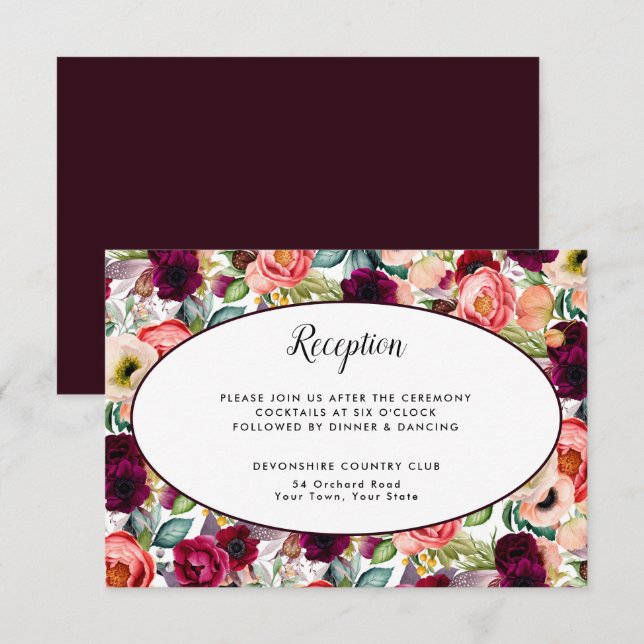 Romantic Garden Floral Reception Details Info Invitation (Front/Back)