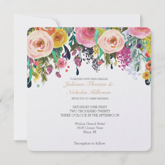Romantic Garden Floral Square Wedding Invitation (Front)