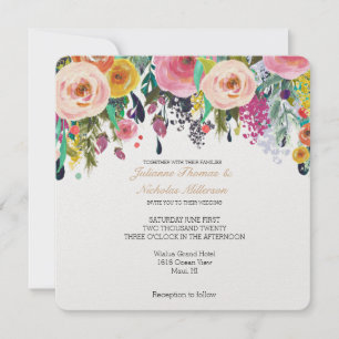 Romantic Garden Floral Square Wedding Invitation