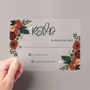 Romantic Garden Floral Wedding RSVP Acrylic Invitations