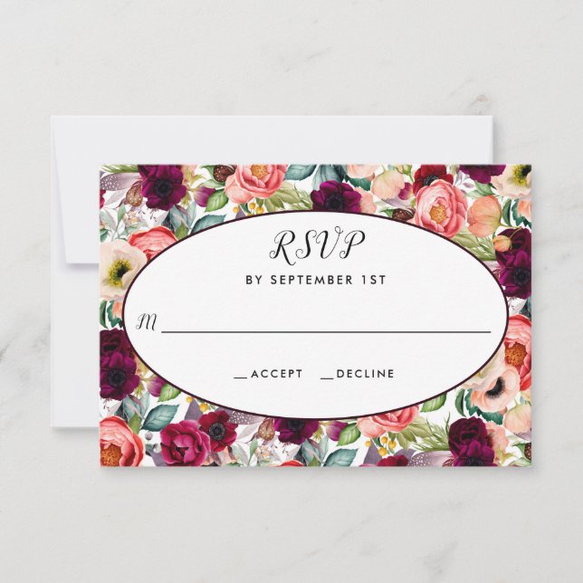 Romantic Garden Floral Wedding RSVP Response Reply (Front)