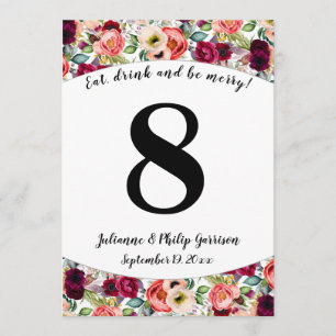Romantic Garden Floral Wedding Table Number Card
