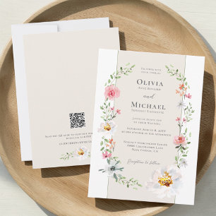 Romantic Garden Floral Wreath QR Code Estate Weddi Invitation