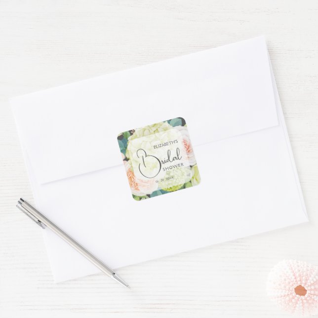 Romantic Garden Flowers Bridal Shower Square Sticker (Envelope)