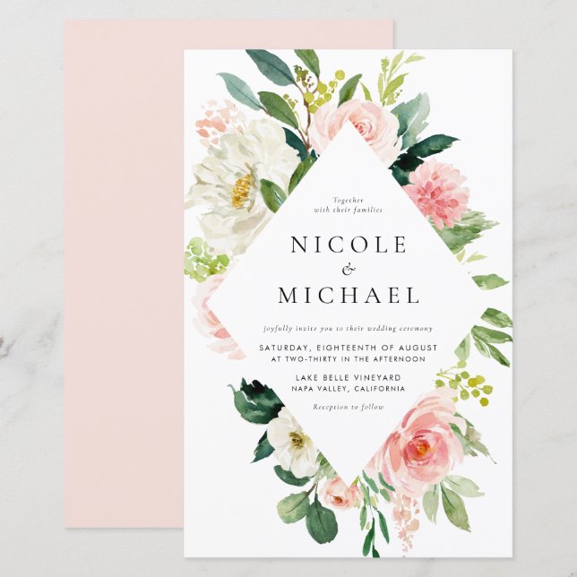 Romantic Garden Flowers Spring Wedding Invitation (Front/Back)