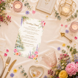 Romantic Garden Fountain Bloom Wedding Enclosure Card
