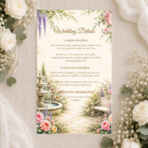 Romantic Garden Fountain Elegance Wedding Enclosure Card