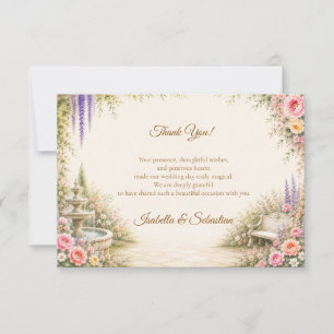 Romantic Garden Fountain Elegance Wedding Thank You Card